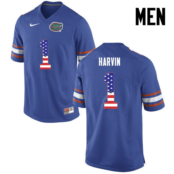 Men Florida Gators #1 Percy Harvin College Football USA Flag Fashion Jerseys-Blue - Click Image to Close